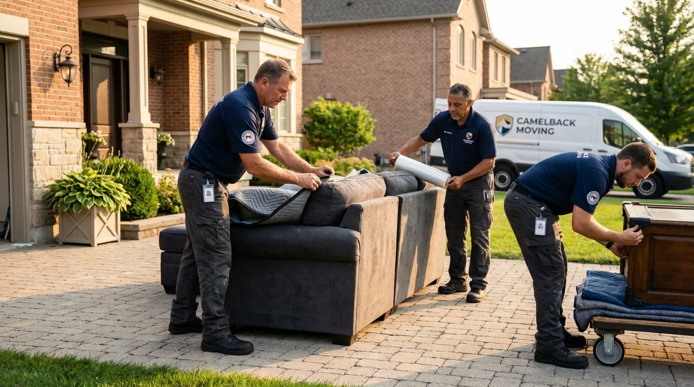 Large estate moving crew wrapping furniture in Urania, LA